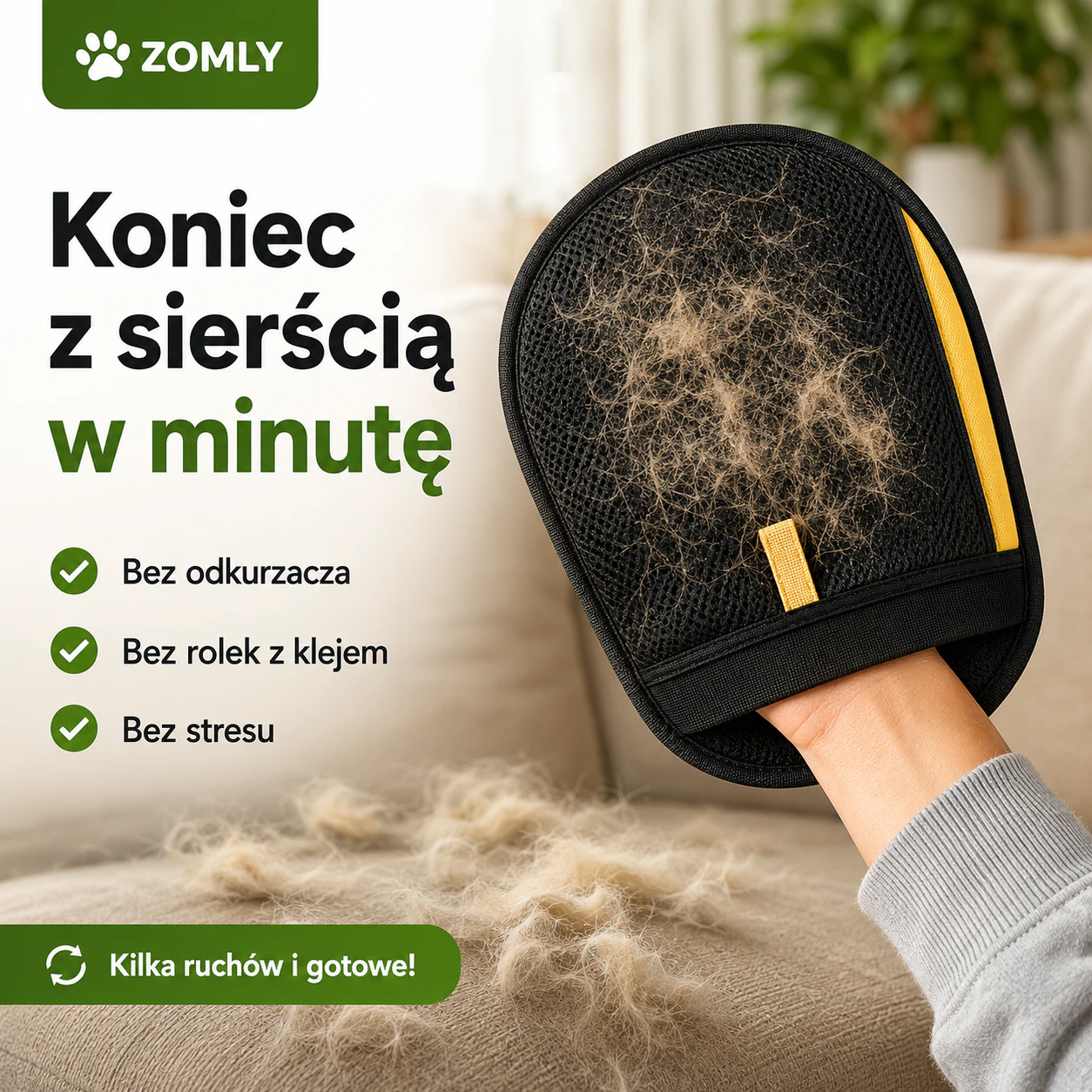 RĘKAWICA ZOMLY - Uniwersalna Rękawica do Usuwania Sierści z Ubrań, Kanap i Dywanów 1